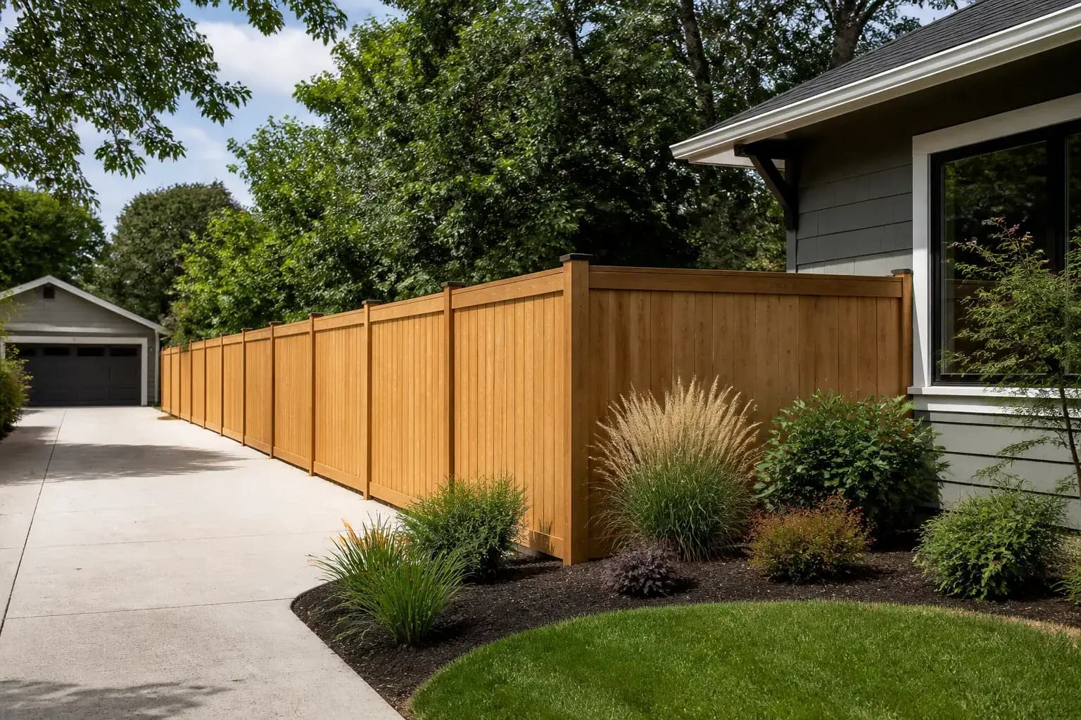 New wood privacy fence beside a Boise home driveway