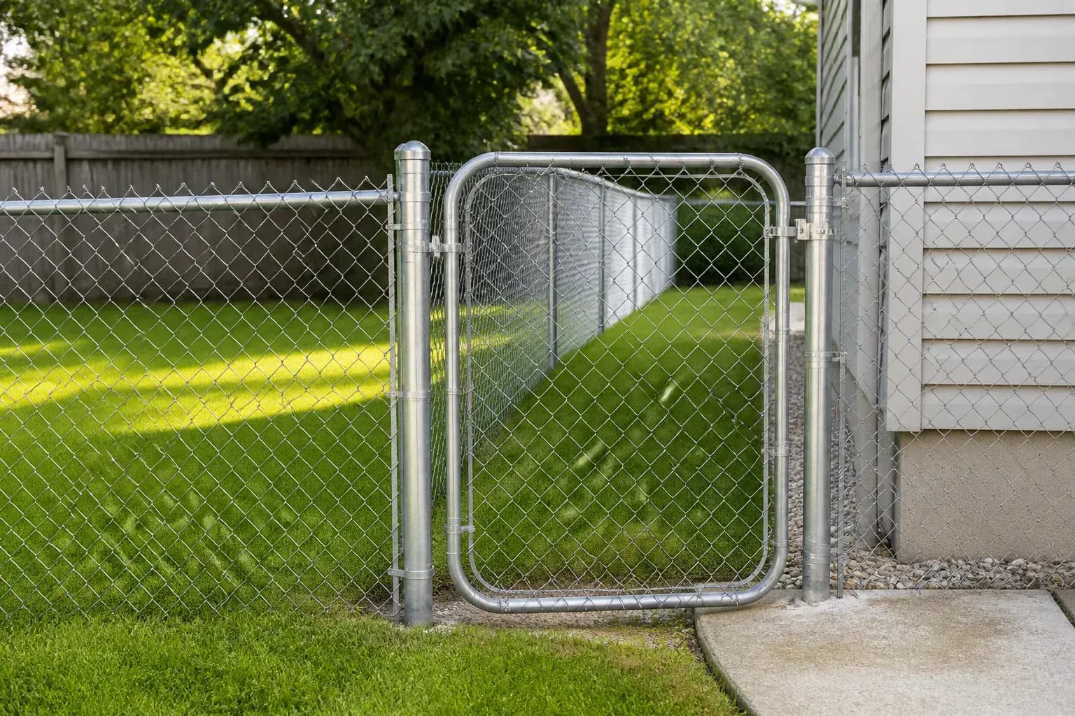 Finished chain link fence around a tidy side yard