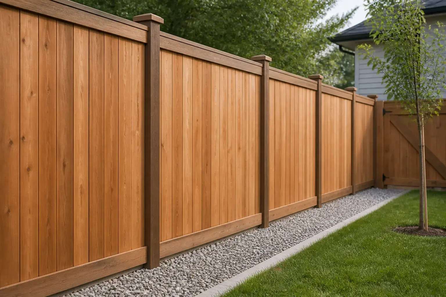 Finished new fence installation with clean straight boards